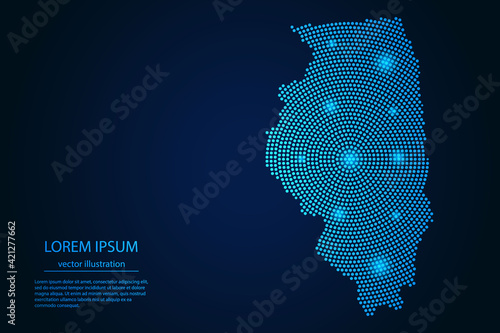 Abstract image Illinois map from point blue and glowing stars on a dark background. vector illustration.