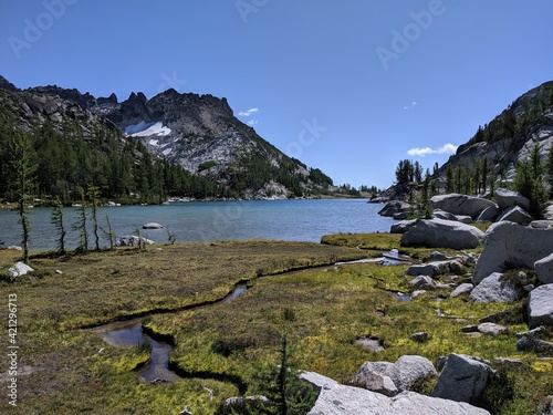 Stream flowing into a lake in the Enchantments, Washington State