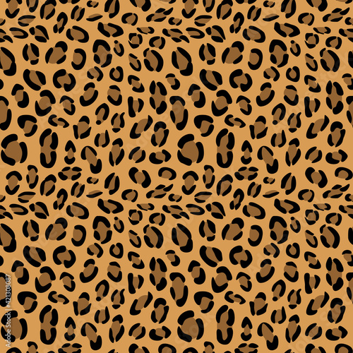 Seamless pattern of leopard skin. Background design, textile decoration, animalistic print.