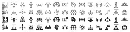 Business training and workshop excellent icons collection in two different styles