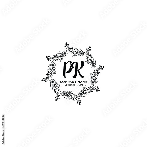 PK initial letters Wedding monogram logos, hand drawn modern minimalistic and frame floral templates