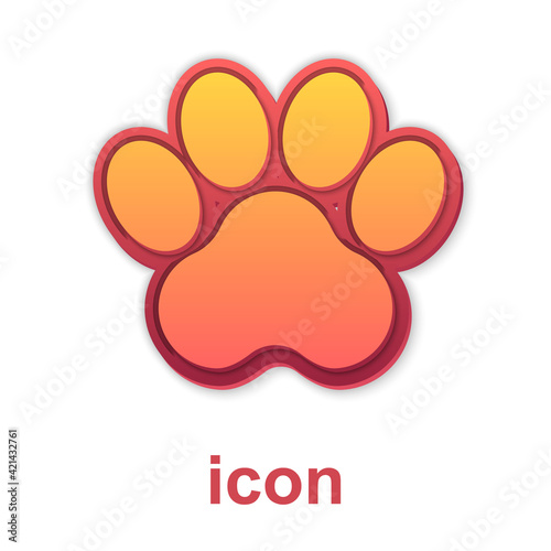 Gold Paw print icon isolated on white background. Dog or cat paw print. Animal track. Vector
