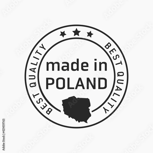 Etykieta znak oznaczenie made in Poland, wyprodukowane w Polsce na opakowania. Wektor projekt. Best quality.