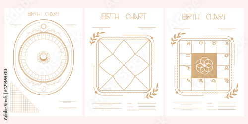 Set of astroblank. Scheme for building a natal chart. Vector illustration.