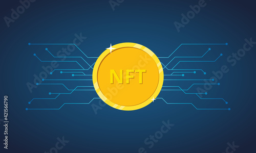NFT non fungible token. Nft golden coin icon. Non-renewable token. Crypto art. Vector illustration