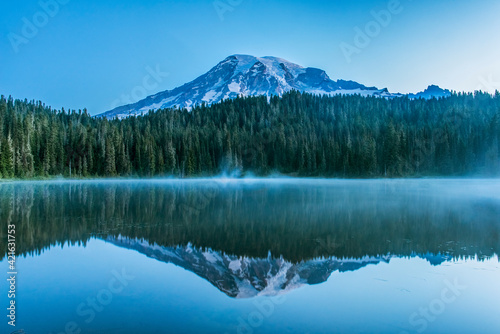 Washington State, Mt. Rainier National Park, Mt. Rainier Reflected in Reflection Lake at dawn
