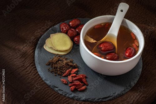 Chinese dried red date, Jujube, ginger tea and brown sugar