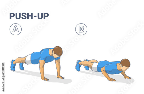 Push-Ups Home Workout Exercise Man Silhouette Colorful Guidance Illustration