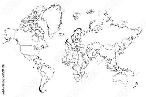 High resolution map of the world split into individual countries. High detail world map