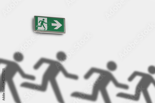 escaping emergency exit figurines during a fire