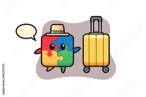 puzzle cartoon illustration with luggage on vacation