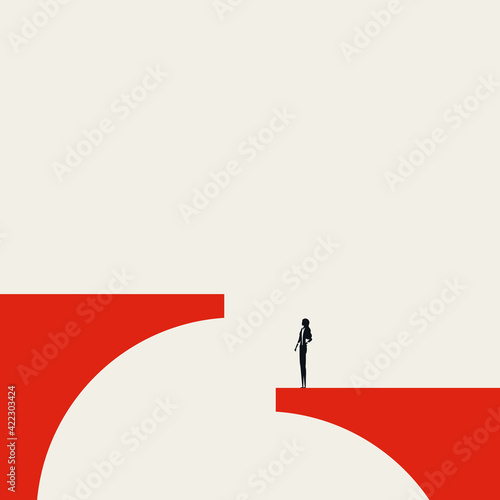 Business challenge vector concept. Symbol of solution, overcoming obstacle for women. Minimal illustration.