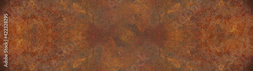 Grunge rusty orange brown metal corten steel stone background texture banner panorama 