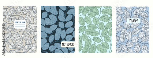 Cover page vector templates with elm leaves foliage. Headers isolated and replaceable