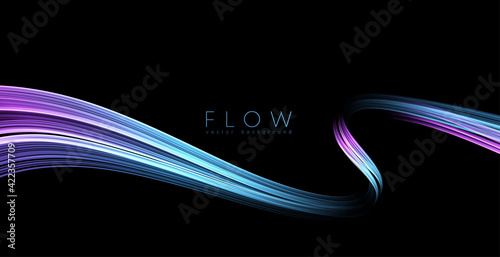 Vector Abstract shiny color blue wave design element on dark background. Science design