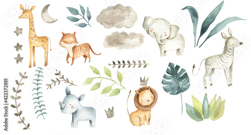 Safari animals watercolor illustration baby nursery 