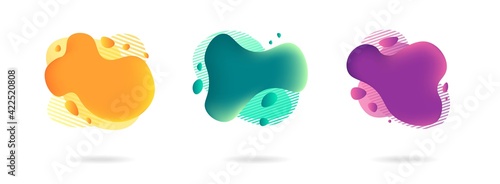 Abstract dynamic gradient graphic elements in modern style. Banners with flowing liquid shapes, amoeba forms. Logo, flyer, presentation, invitation, card template. Vector illustration.