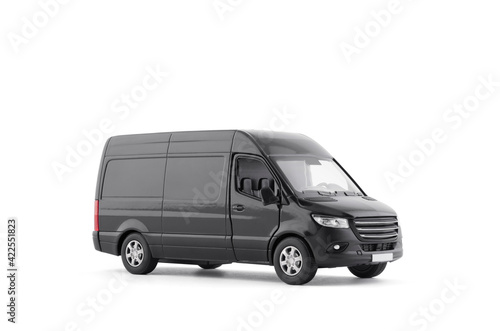 Transport black van car on white background with clipping path