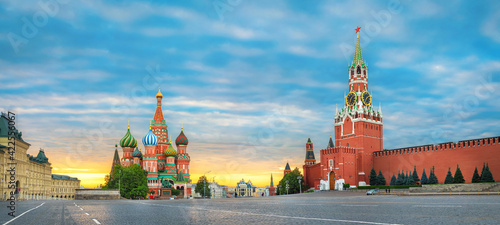 Moscow, Russia. Sunrise over Red Square and Saint Basil Cathedral