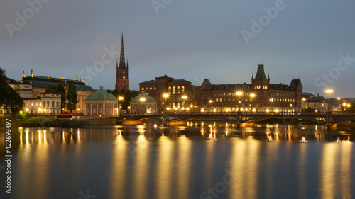 Scenic Famous Panoramic View Of Stockholm Skyline At Summer Evening. Famous Popular Destination Scenic Place.