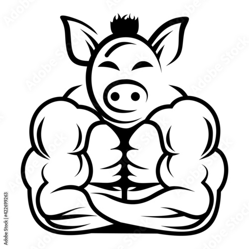 pig big strong mohican cartoon lines - illustration vector ar