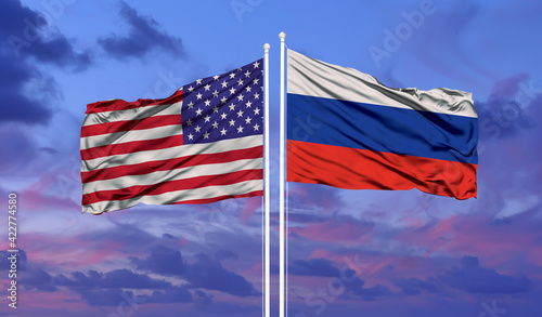 The flags of the United States and of Russia