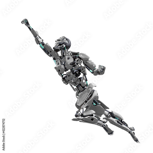 master cyber robot is flying up