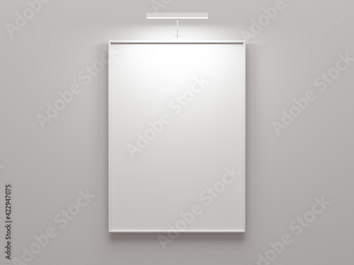 empty A4 frame on white wall with spotlights