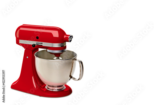 Red Stand or kitchen Mixer With Clipping Path Isolated On White Background