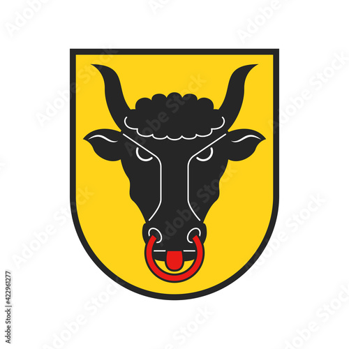 Canton of Switzerland, Swiss Uri arms emblem, vector icon. Switzerland national sign and coat of arms of Uri region, Swiss confederacy culture and history tradition symbol of bull on yellow shield