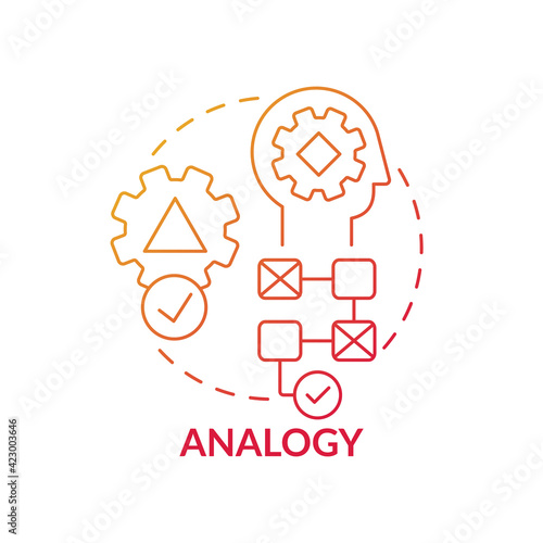 Analogy red gradient concept icon. Searching for solution. Analysis method, evaluation steps. Problem solving idea thin line illustration. Vector isolated outline RGB color drawing