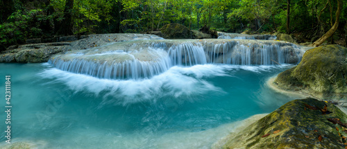 Panoramic beautiful waterfall in deep forest at Thailand.