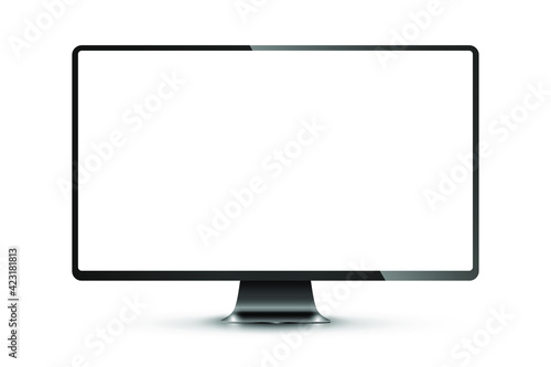 Trendy realistic thin frame monitor mock up with blank white screen isolated. PNG. Vector illustration 