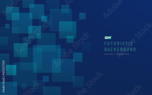 Abstract technology geometric background with copy space, Square green and dark blue color pattern. Modern and minimal concept. You can use for cover, poster, banner web, Landing page, Print ad.