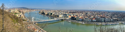Aerial panorama of Budapest and Danube from the city hill