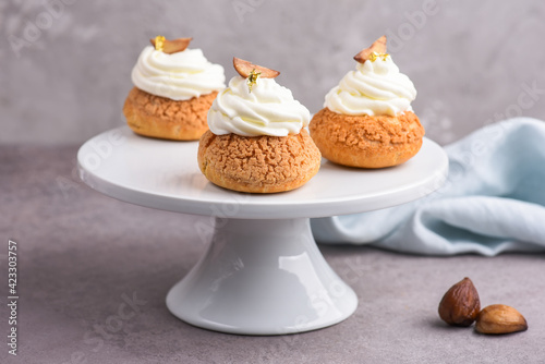 Choux with chestnut filling and chantilly cream