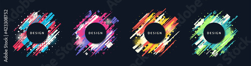 Paint brush promotion template designs, colorful geometric sale banners. Vector set