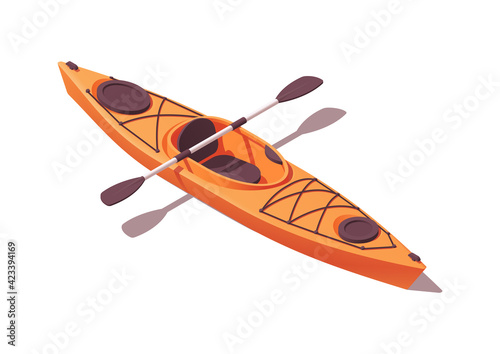 Isometric kayak with paddle. Vector illustration. Collection