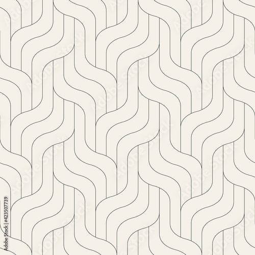 Seamless pattern with geometric waves. Endless stylish texture. Ripple bold monochrome background. Linear weaved grid. Thin interlaced swatch.