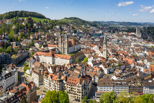 Stunning view of the Saint Gallen old town with its famous monastery and catholic catheral in Switzerland