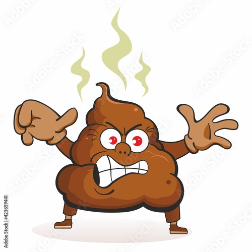 Angry poop. Funny Poop Cartoon Character. Face stinky poop shit emoji icon, colorful pictogram.