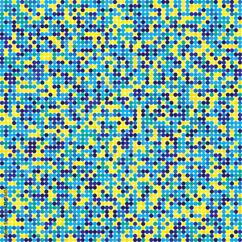 Circles seamless pattern. Abstract geometric background of yellow, light blue, blue small circles.