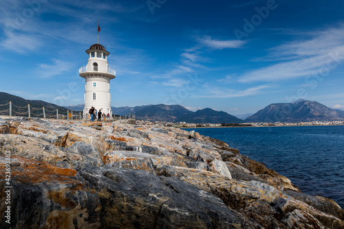 Lighthouse on a mediterranean coast of Alanya. Turkey.