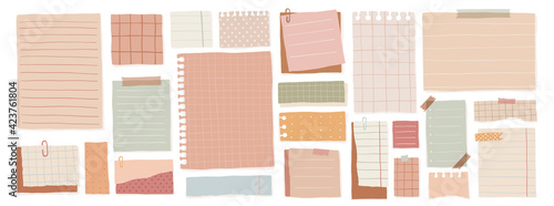 A set of leaflets for notes with different layouts. Large collection of cute blank sticky notes. Vector illustration.