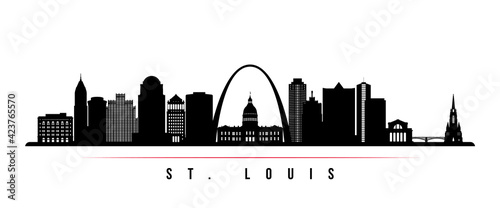 St.Louis skyline horizontal banner. Black and white silhouette of St.Louis, Missouri. Vector template for your design.