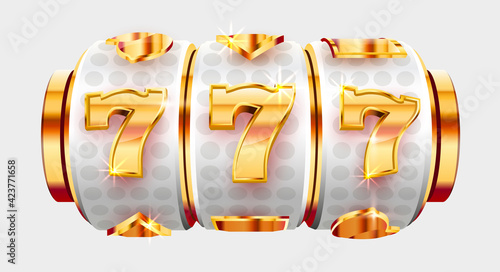 Golden slot machine wins the jackpot. 777 Big win concept. Casino jackpot.