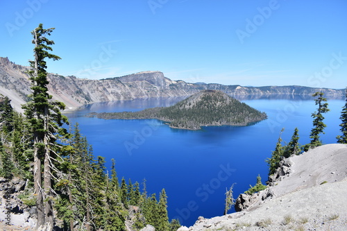 Wizard Island rests within the beautiful deep blue of Crater Lake, Oregon.