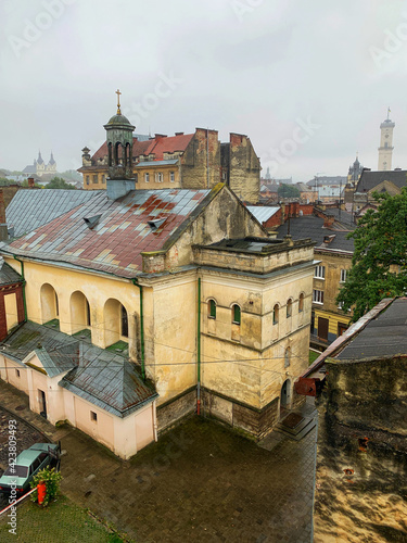Buildings in center of Lviv after the rain