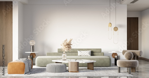 Interior Living Room Wall Mockup - 3d Rendering, 3d Illustration 