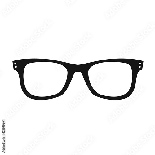 Retro glasses icon isolated on white background. Retro black rimmed glasses. Vintage optics lens frame trend. illustration.